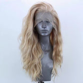 16 Inch To 24 Inch Gold Silk Top Hand Made Front Lace Curly Wavy Wig